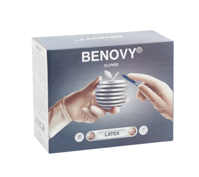 Перчатки хирургические, стерильные, латексные BENOVY 50 пар/уп. (размер 7)